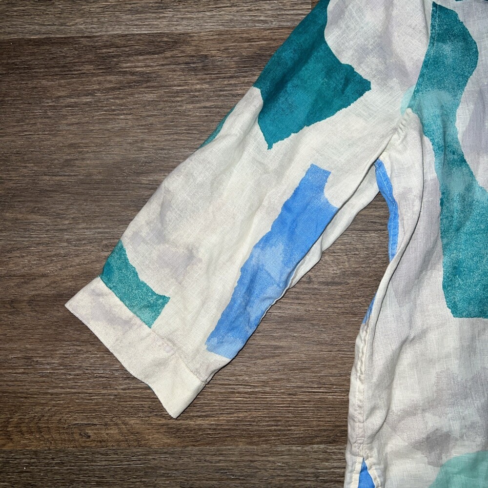 Chico's Shirt Womens Medium 1 US 8 Blue Green Abstract Pullover 3/4 Sleeve Tunic - Picture 4 of 9